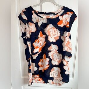 CAbi Tiered / Layered Blouse - Orange Tropical Floral - M - Soft and Flowy -